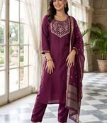 women ethnic motifs embroidered regular thread work kurta with trousers & with dupatta