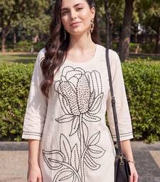 women ethnic motifs embroidered regular thread work cotton kurta with trousers