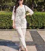 women ethnic motifs embroidered regular thread work cotton kurta with trousers