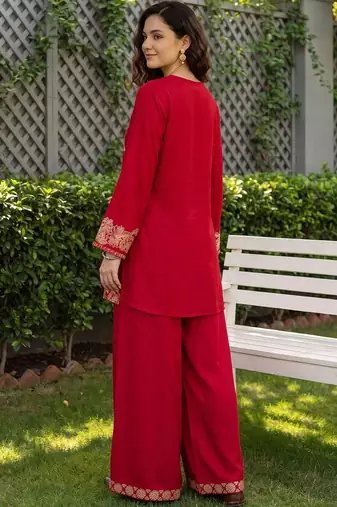 women ethnic motifs embroidered regular thread work kurta with palazzos