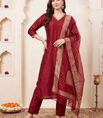 women ethnic motifs regular kurta with trousers & with dupatta
