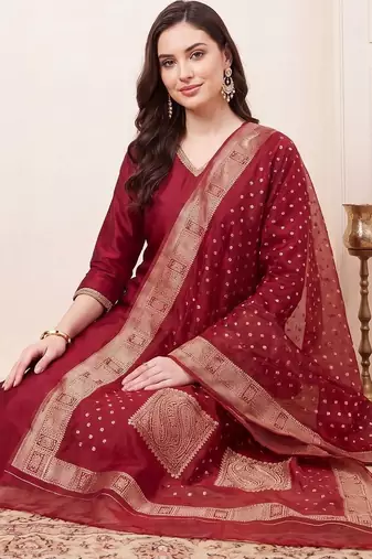 women ethnic motifs regular kurta with trousers & with dupatta