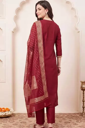 women ethnic motifs regular kurta with trousers & with dupatta