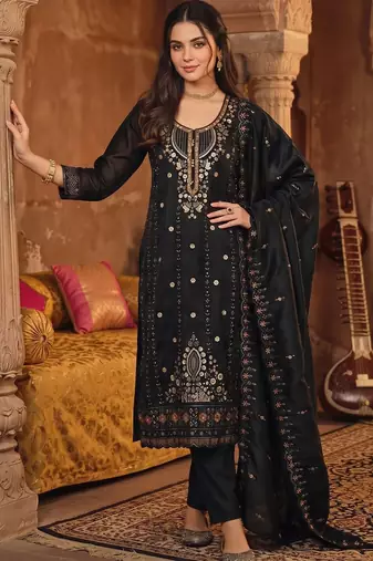 women ethnic motifs embroidered regular kurta with trousers & with dupatta