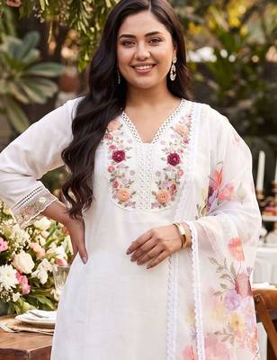 women floral embroidered regular thread work kurta with trousers & with dupatta 5
