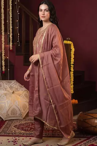 women ethnic motifs embroidered regular kurta with trousers & with dupatta