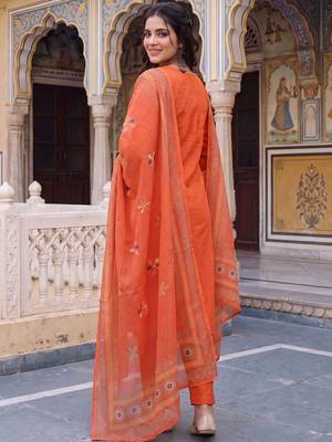 women floral embroidered regular thread work cotton kurta with trousers & with dupatta 4
