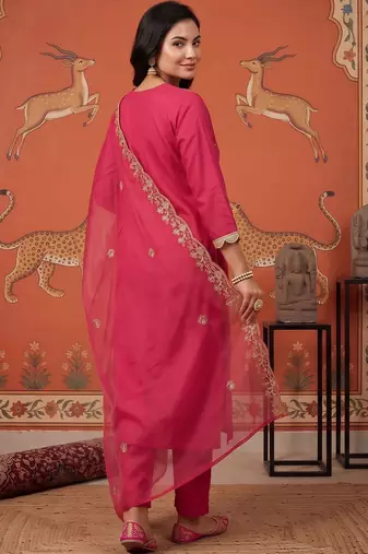women ethnic motifs embroidered regular kurta with trousers & with dupatta