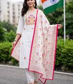 motifs embroidered regular thread work cotton kurta with trousers & with dupatta