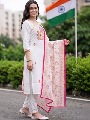 motifs embroidered regular thread work cotton kurta with trousers & with dupatta 4
