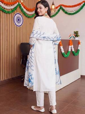 women ethnic motifs embroidered regular thread work cotton kurta with trousers & with dupatta 5