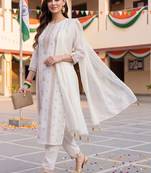 women ethnic motifs embroidered regular kurta with trousers & with dupatta