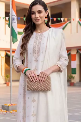 women ethnic motifs embroidered regular kurta with trousers & with dupatta