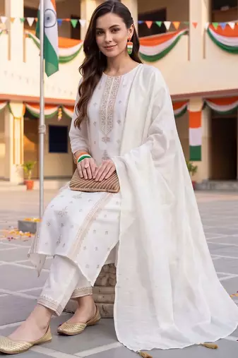 women ethnic motifs embroidered regular kurta with trousers & with dupatta