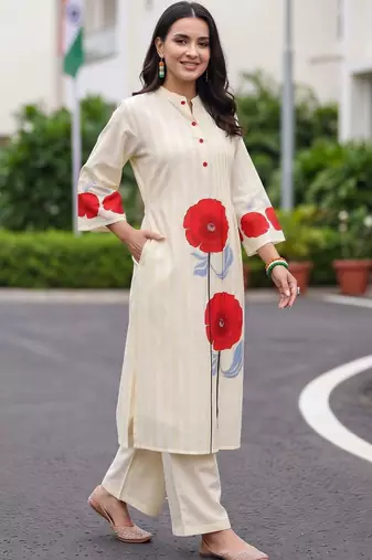 women floral printed regular cotton kurta with trousers