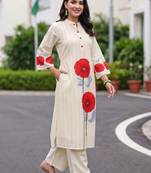 women floral printed regular cotton kurta with trousers