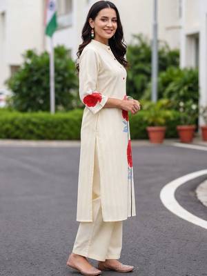 women floral printed regular cotton kurta with trousers 3