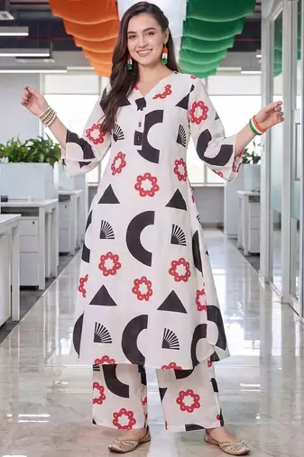 women printed regular cotton kurta with palazzos
