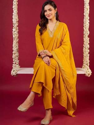 women regular gotta patti kurta with trousers & with dupatta 1