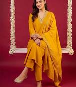 women regular gotta patti kurta with trousers & with dupatta