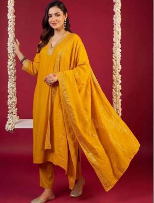 women regular gotta patti kurta with trousers & with dupatta 6