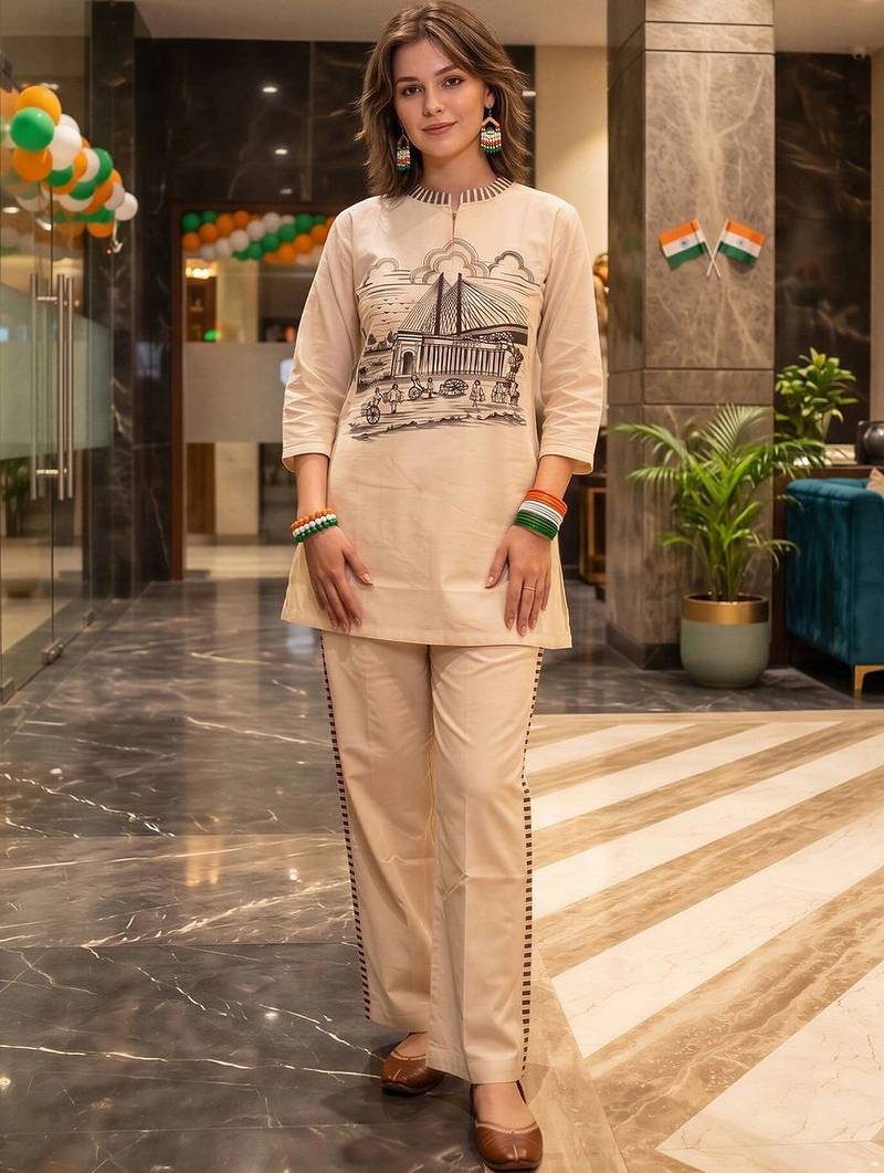 women printed regular kurti with trousers