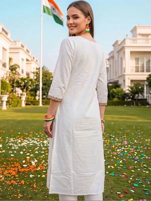 women ethnic motifs embroidered regular thread work cotton kurta with trousers & with dupatta 4