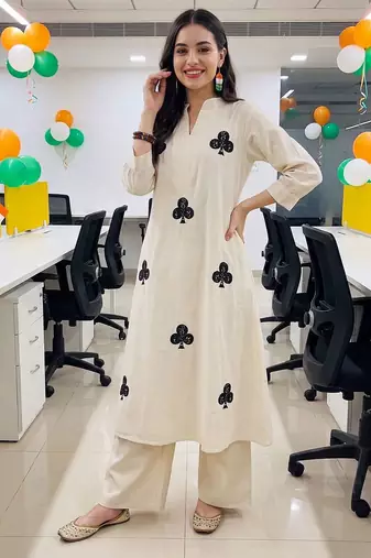 women printed regular cotton kurta with palazzos