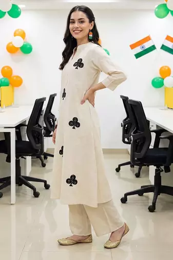 women printed regular cotton kurta with palazzos