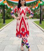 women printed regular cotton kurta with trousers