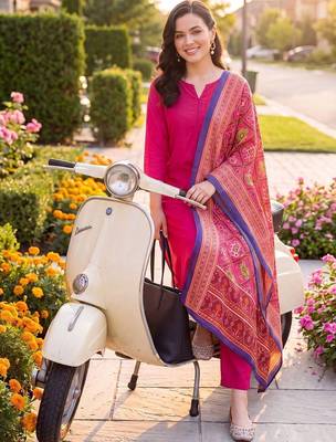 women ethnic motifs regular kurta with trousers & with dupatta 1
