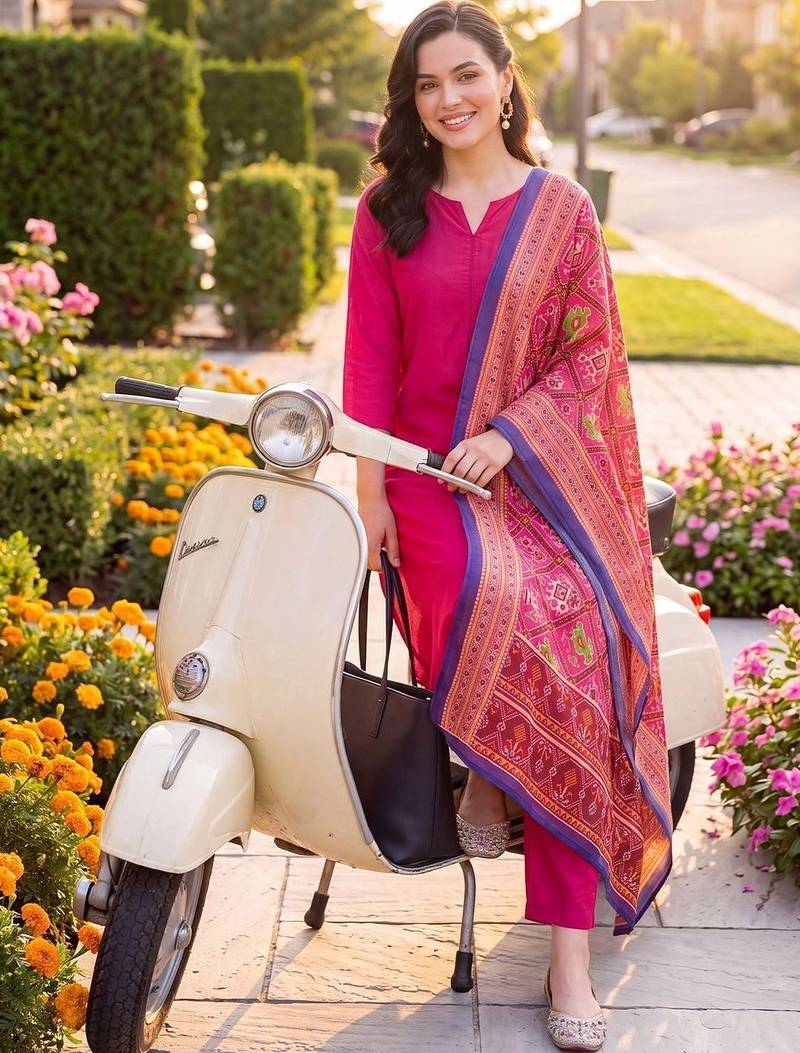 women ethnic motifs regular kurta with trousers & with dupatta