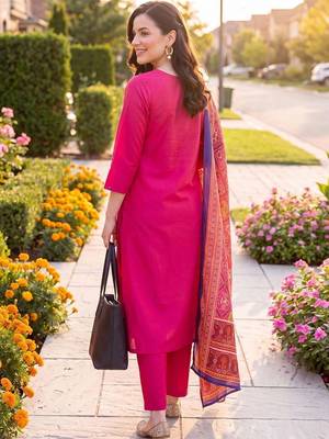 women ethnic motifs regular kurta with trousers & with dupatta 3