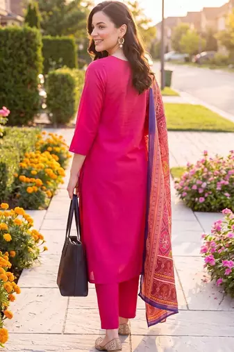 women ethnic motifs regular kurta with trousers & with dupatta