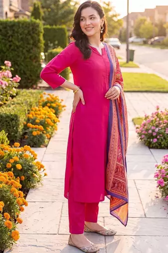 women ethnic motifs regular kurta with trousers & with dupatta