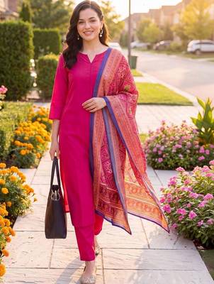 women ethnic motifs regular kurta with trousers & with dupatta 6
