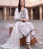 women ethnic motifs embroidered regular thread work cotton kurta with trousers & with dupatta