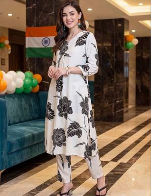 women floral printed regular kurta with trousers 6