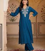 women ethnic motifs embroidered regular thread work kurta with trousers