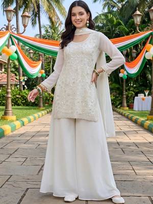 women ethnic motifs embroidered regular sequinned kurta with palazzos & with dupatta 1