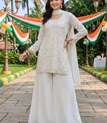 women ethnic motifs embroidered regular sequinned kurta with palazzos & with dupatta