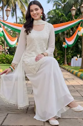 women ethnic motifs embroidered regular sequinned kurta with palazzos & with dupatta