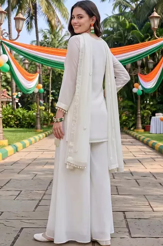 women ethnic motifs embroidered regular sequinned kurta with palazzos & with dupatta