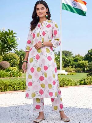 women printed regular cotton kurta with palazzos 1