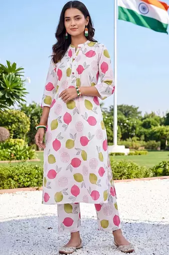 women printed regular cotton kurta with palazzos