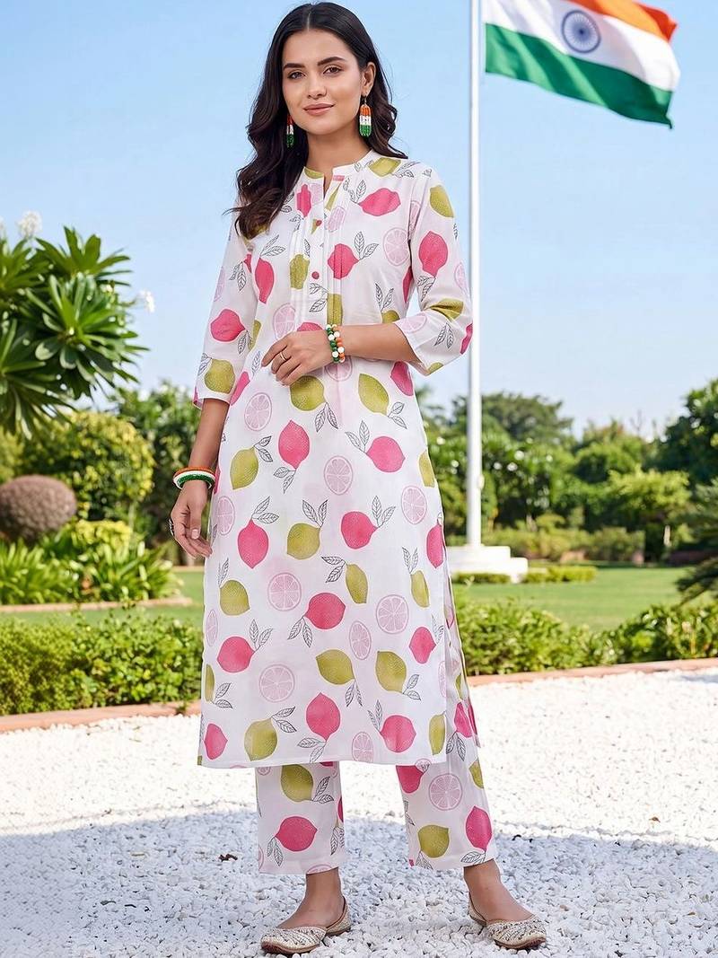 women printed regular cotton kurta with palazzos