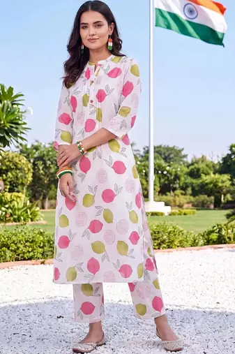 women printed regular cotton kurta with palazzos