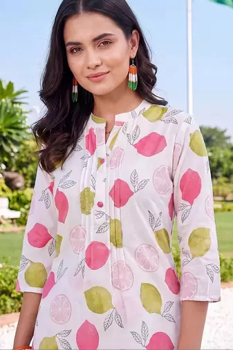 women printed regular cotton kurta with palazzos