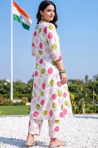 women printed regular cotton kurta with palazzos