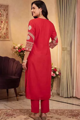 women ethnic motifs embroidered regular thread work kurta with trousers